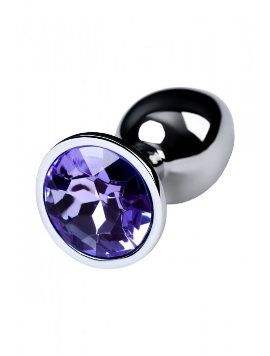 Серебристая конусовидная анальная пробка с фиолетовым кристаллом - 7 см. - ToyFa - купить с доставкой в Ульяновске