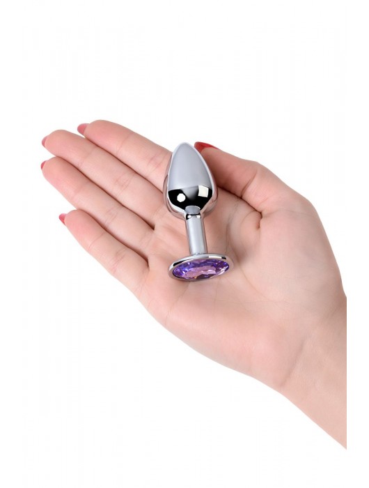 Серебристая конусовидная анальная пробка с фиолетовым кристаллом - 7 см. - ToyFa - купить с доставкой в Ульяновске