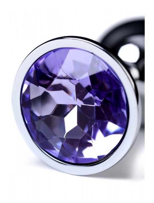 Серебристая конусовидная анальная пробка с фиолетовым кристаллом - 7 см. - ToyFa - купить с доставкой в Ульяновске
