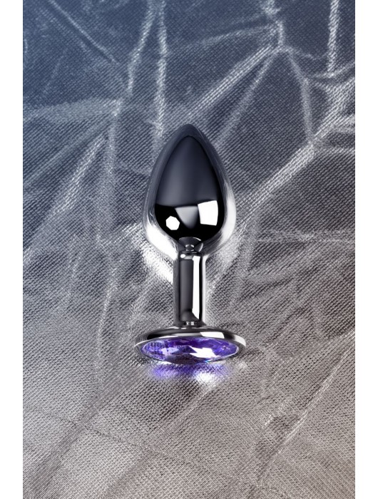 Серебристая конусовидная анальная пробка с фиолетовым кристаллом - 7 см. - ToyFa - купить с доставкой в Ульяновске