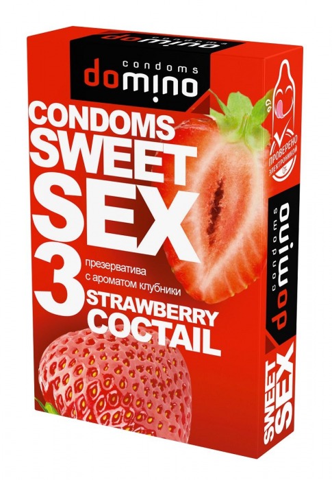 Презервативы для орального секса DOMINO Sweet Sex с ароматом клубничного коктейля  - 3 шт. - Domino - купить с доставкой в Ульяновске