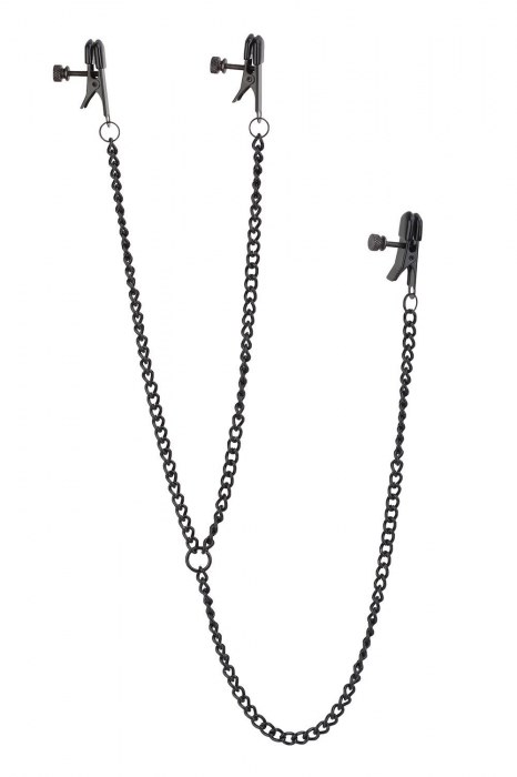 Черные зажимы на соски и клитор на цепочке DELUXE NIPPLE   CLIT CLAMPS - Dream Toys - купить с доставкой в Ульяновске