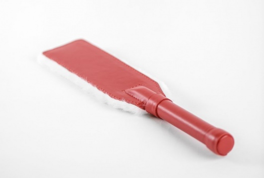 Красно-белая двустороння шлепалка из натуральной кожи и меха - 35 см. - БДСМ Арсенал - купить с доставкой в Ульяновске