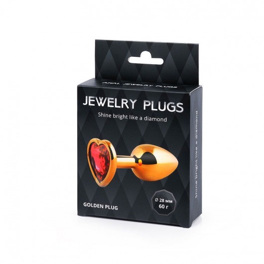 Золотистая анальная пробка с красным стразом-сердечком - 7 см. - Anal Jewelry Plug - купить с доставкой в Ульяновске