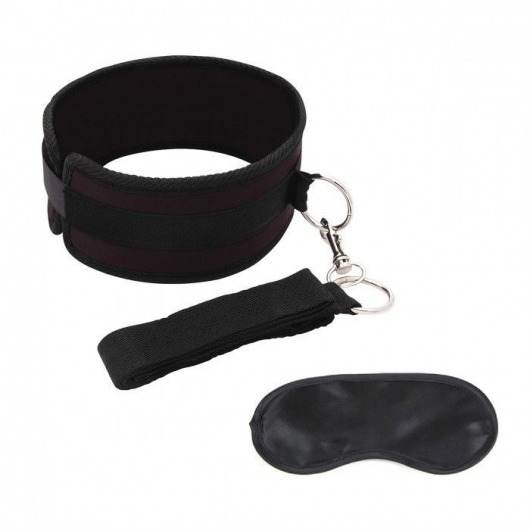 Черный ошейник с длинным поводком Collar and Leash Set - Lux Fetish - купить с доставкой в Ульяновске