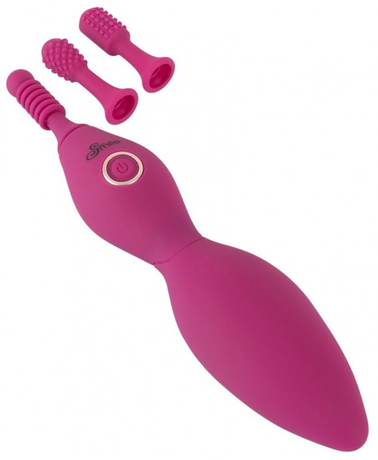 Ярко-розовый клиторальный вибратор с 3 насадками Spot Vibrator with 3 Tips - 17,9 см. - Orion