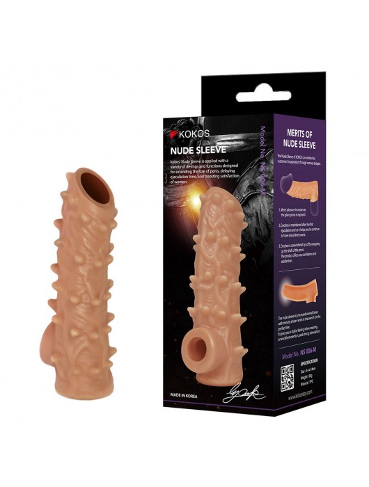 Телесная насадка с шипами и открытой головкой Nude Sleeve L - 14 см. - KOKOS - в Ульяновске купить с доставкой