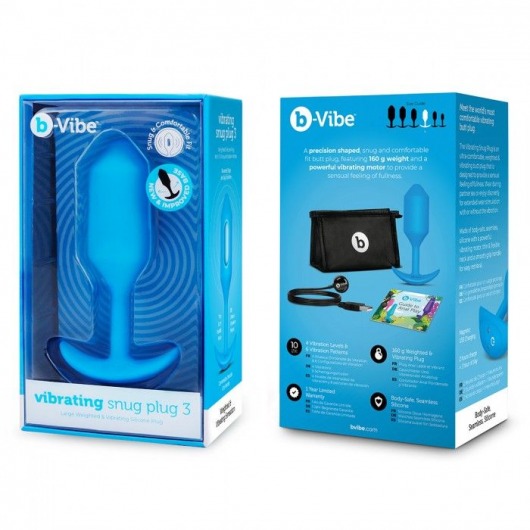 Голубая вибропробка для ношения B-vibe Snug Plug 3 - 12,4 см. - b-Vibe