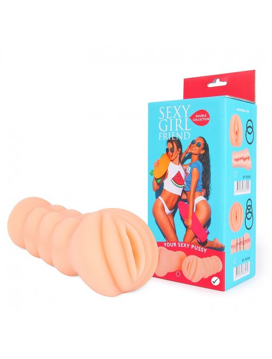 Телесный мастурбатор-вагина с комплектом эрекционных колец - Bior toys - в Ульяновске купить с доставкой