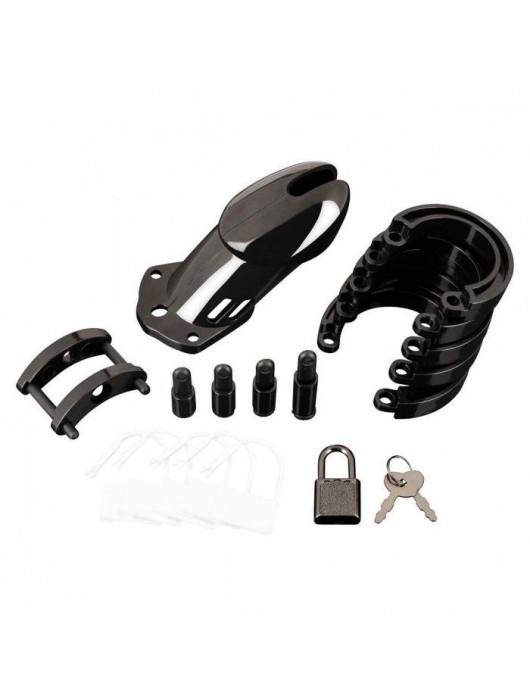 Черная акриловая клетка целомудрия для члена с замком - BlueLine - купить с доставкой в Ульяновске