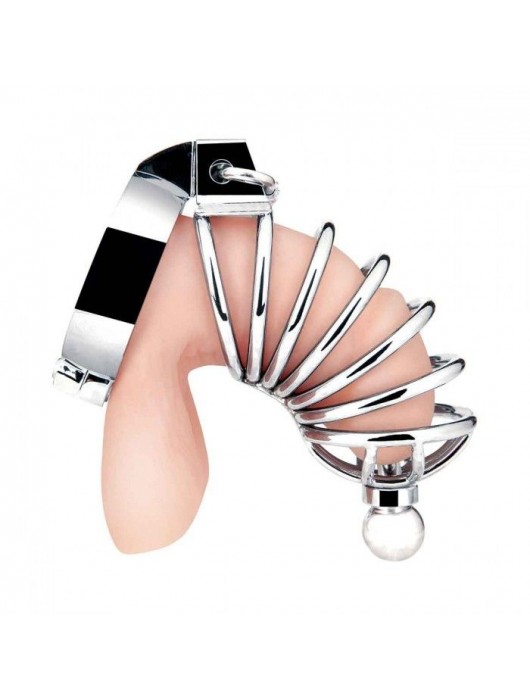 Серебристая клетка для члена Urethral Play Cage - BlueLine - купить с доставкой в Ульяновске