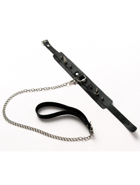 Черный ошейник с шипами и поводком - Crazy Handmade - купить с доставкой в Ульяновске