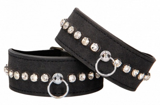 Черные наручники Diamond Studded Wrist Cuffs - Shots Media BV - купить с доставкой в Ульяновске