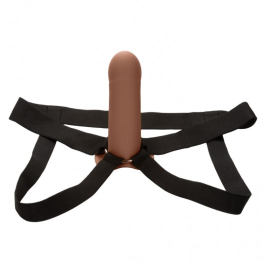 Коричневый фаллопротез из силикона Extension with Harness - 15,75 см. - California Exotic Novelties - купить с доставкой в Ульяновске