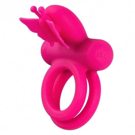 Розовое эрекционное виброкольцо Silicone Rechargeable Dual Butterfly Ring - California Exotic Novelties - в Ульяновске купить с доставкой