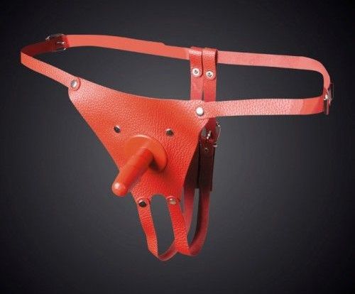 Красные кожаные универсальные трусики со штырьком для насадок - Sitabella - купить с доставкой в Ульяновске