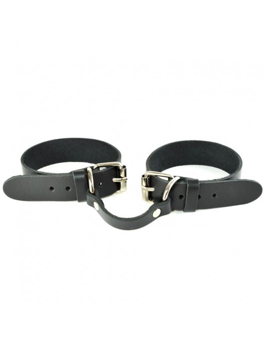 Черные кожаные наручники со съемной красной опушкой - Sitabella - купить с доставкой в Ульяновске