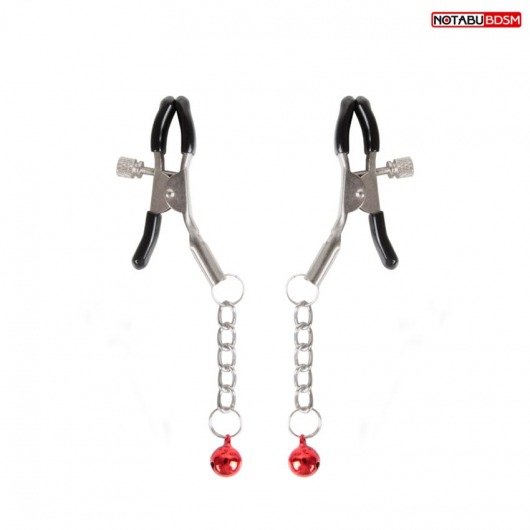 Серебристые зажимы на соски с шариками на цепочках - Notabu - купить с доставкой в Ульяновске