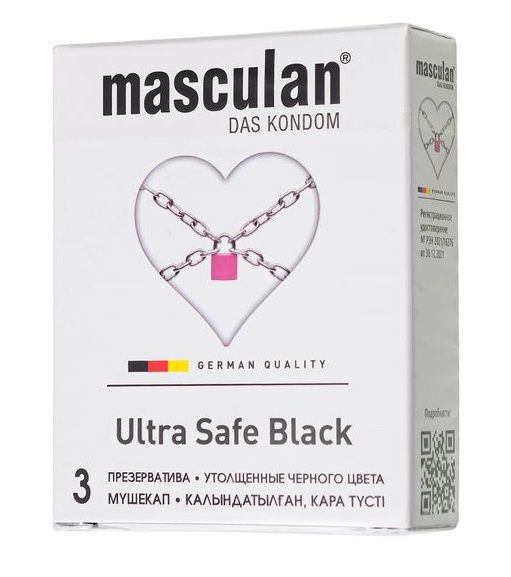 Ультрапрочные презервативы Masculan Ultra Safe Black - 3 шт. - Masculan - купить с доставкой в Ульяновске