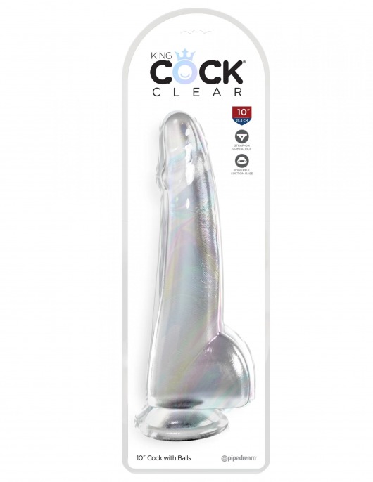 Прозрачный фаллоимитатор с мошонкой на присоске 10’’ Cock with Balls - 27,9 см. - Pipedream