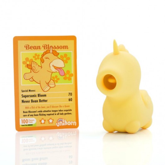 Желтый клиторальный вибромассажер Unihorn Bean Blossom с подвижным язычком - Unihorn