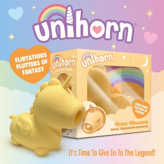Желтый клиторальный вибромассажер Unihorn Bean Blossom с подвижным язычком - Unihorn