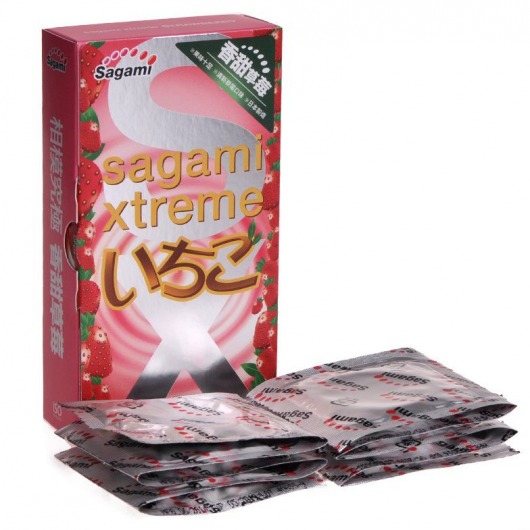 Презервативы Sagami Xtreme Strawberry c ароматом клубники - 10 шт. - Sagami - купить с доставкой в Ульяновске