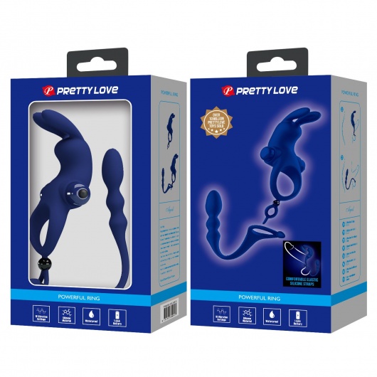 Синее эрекционное виброкольцо со съемным анальным хвостом - Baile - в Ульяновске купить с доставкой