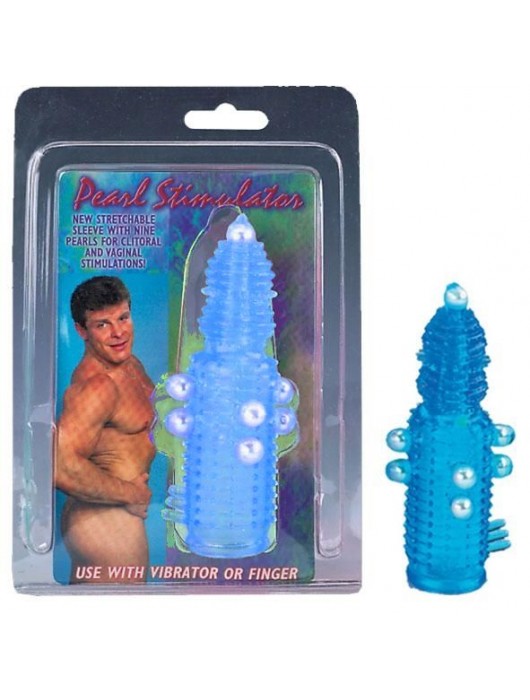 Голубая эластичная насадка на пенис с жемчужинами, точками и шипами Pearl Stimulator - 11,5 см. - Tonga - в Ульяновске купить с доставкой