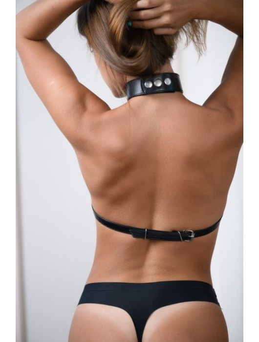 Черная кожаная сбруя с ошейником plus size из нежной кожи - БДСМ Арсенал - купить с доставкой в Ульяновске