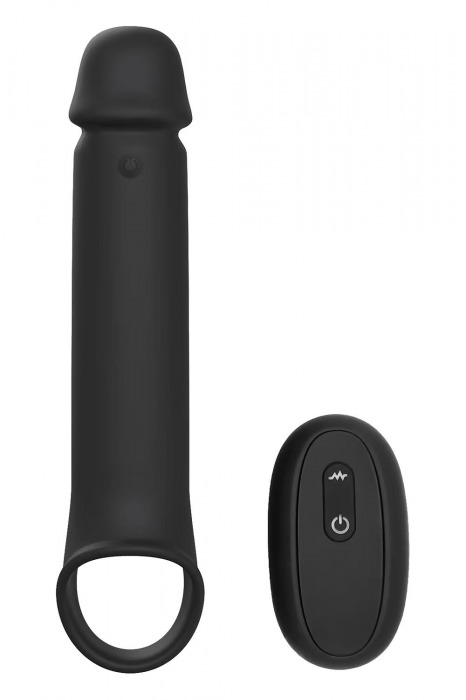 Черная насадка-удлинитель с вибрацией Vibrating Extender With Remote - Dream Toys - в Ульяновске купить с доставкой