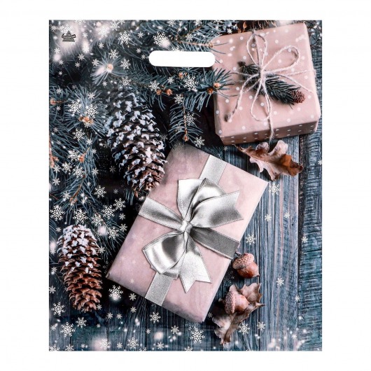 Новогодний пакет с принтом в виде подарков и вырубной ручкой (45х38 см) - Сима-Ленд - купить с доставкой в Ульяновске