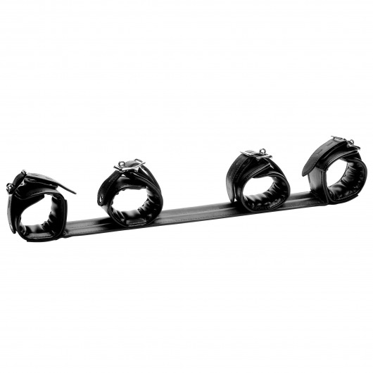 Черная распорка с манжетами для рук и ног Deluxe Rigid Spreader Bar - XR Brands - купить с доставкой в Ульяновске