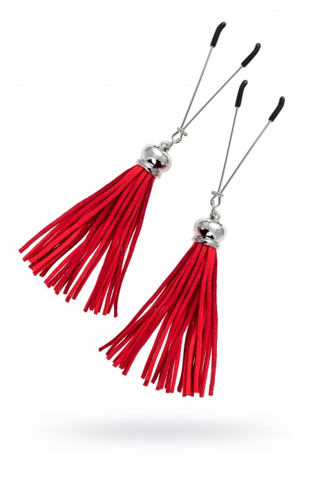 Зажимы на соски «Вилки» с красными кисточками из замши - Pecado - купить с доставкой в Ульяновске