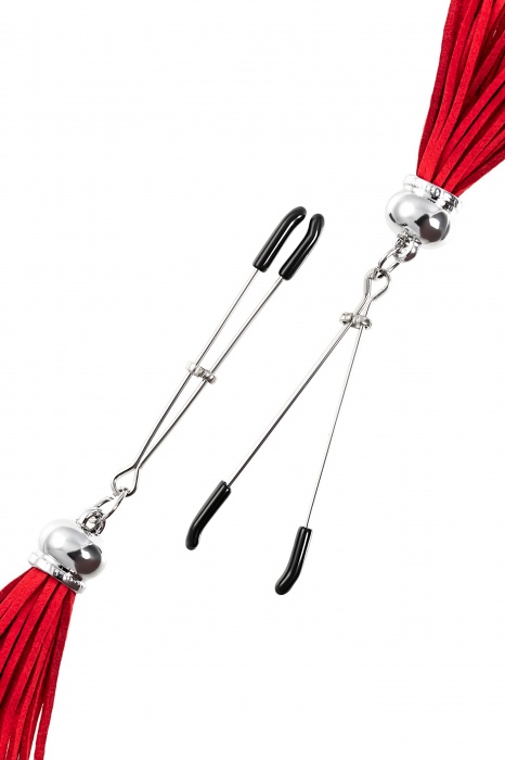 Зажимы на соски «Вилки» с красными кисточками из замши - Pecado - купить с доставкой в Ульяновске