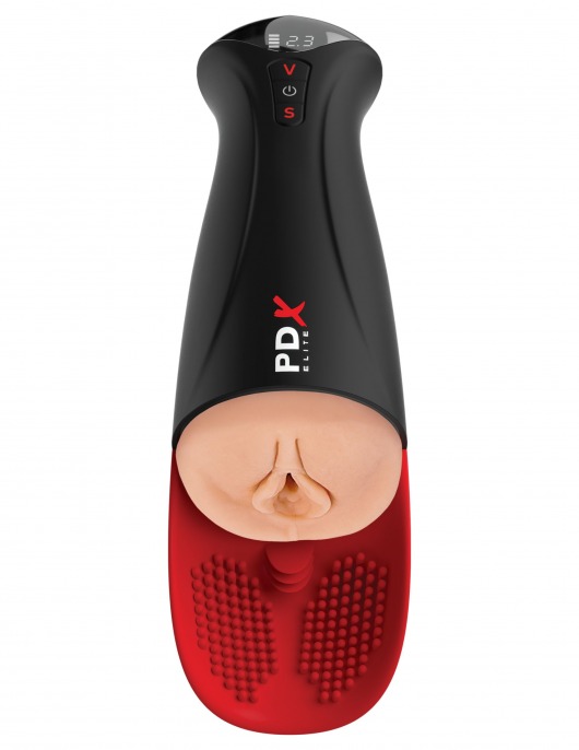 Телесный мастурбатор-вагина в черной колбе с вибрацией Fuck-O-Matic Pro XL - Pipedream - в Ульяновске купить с доставкой