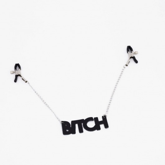 Зажимы на соски с кожаной подвеской Bitch - Crazy Handmade - купить с доставкой в Ульяновске