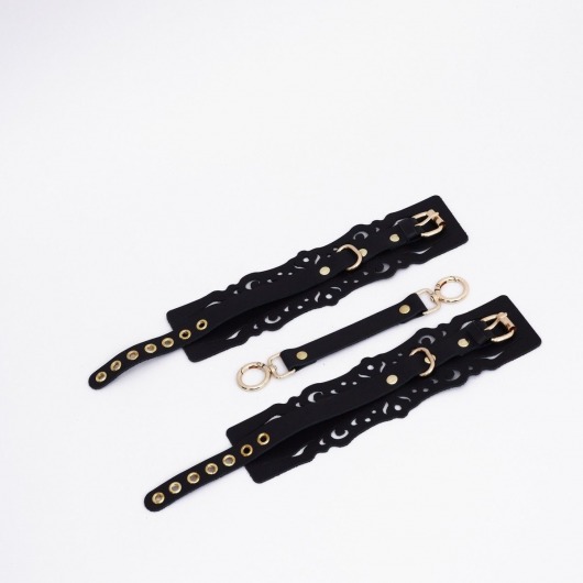 Черный кожаные оковы с узорами и золотистой фурнитурой - Crazy Handmade - купить с доставкой в Ульяновске