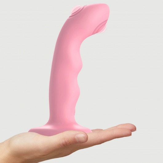 Розовая насадка-стимулятор Strap-On-Me Tapping Dildo Wave - Strap-on-me - купить с доставкой в Ульяновске