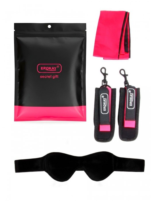 Черно-розовый эротический набор: маска, наручники и повязка - Erokay - купить с доставкой в Ульяновске