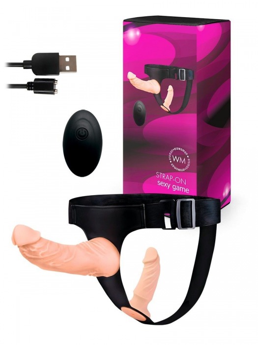 Женский страпон с 2 насадками, вибрацией и пультом ДУ - Erowoman-Eroman - купить с доставкой в Ульяновске