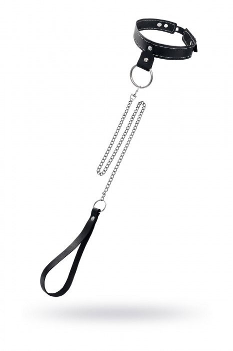 Черный узкий однослойный ошейник с серебристым поводком-цепочкой - Pecado - купить с доставкой в Ульяновске
