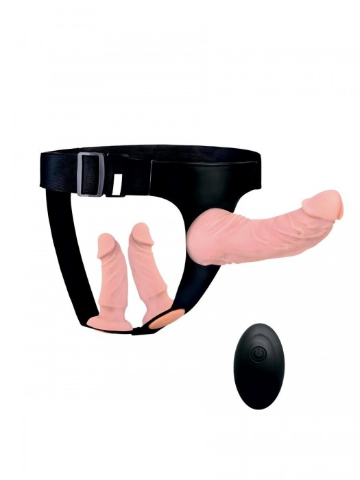Женский страпон с 3 насадками и вибрацией - Erowoman-Eroman - купить с доставкой в Ульяновске
