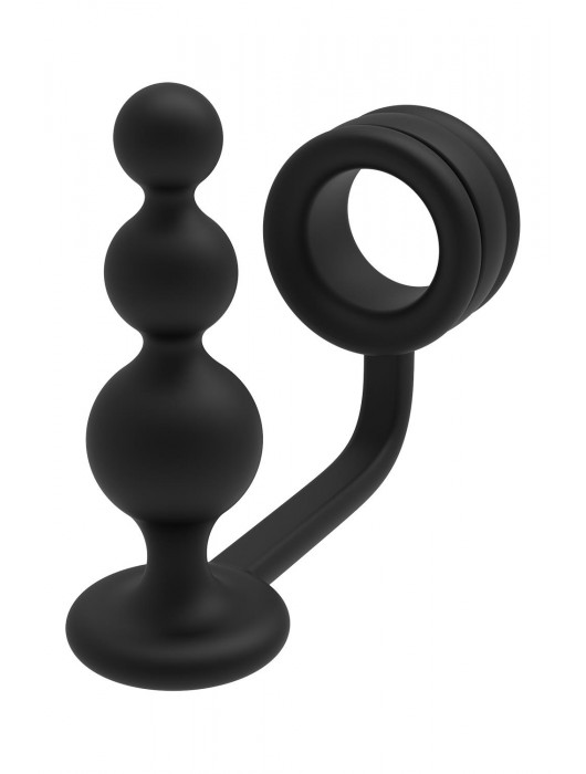 Черное эрекционное кольцо с анальной елочкой Cockring With Beaded Anal Plug - Dream Toys - в Ульяновске купить с доставкой