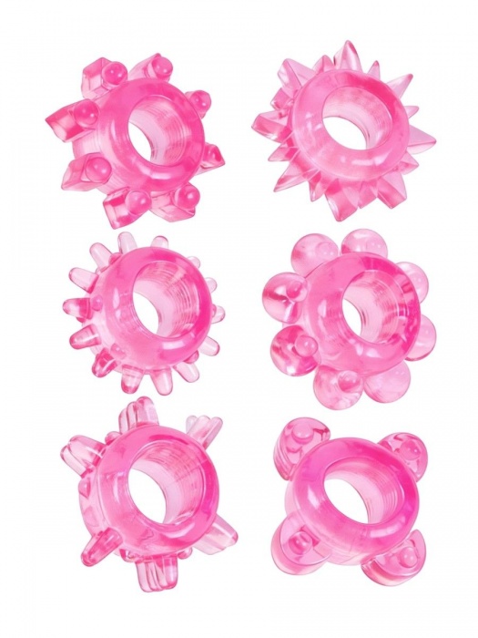 Набор из 6 розовых эрекционных колец с различным рельефом - Erowoman-Eroman - в Ульяновске купить с доставкой