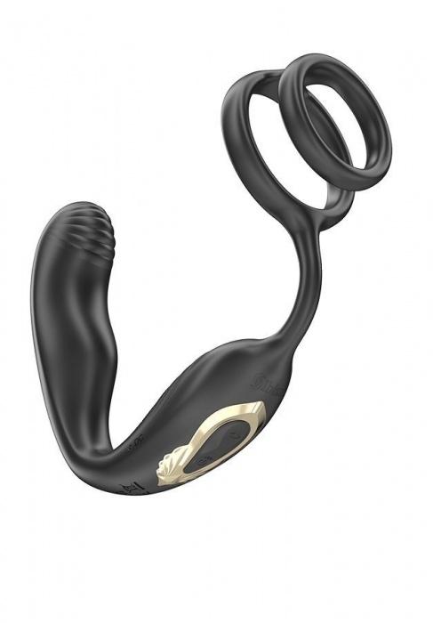 Черная анальная пробка с вращением и эрекционными кольцами - Ibiza - в Ульяновске купить с доставкой