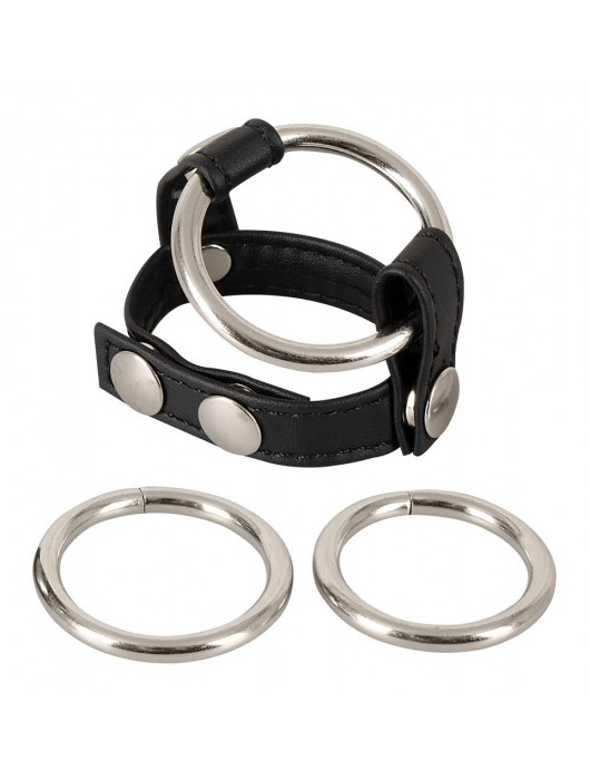 Подхват для мошонки с 3 съемными эрекционными кольцами Leder-Riemen - Orion - в Ульяновске купить с доставкой