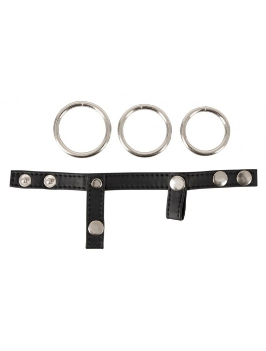Подхват для мошонки с 3 съемными эрекционными кольцами Leder-Riemen - Orion - в Ульяновске купить с доставкой