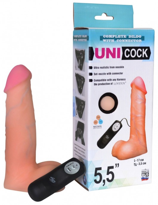 Фаллическая насадка Харнесс UNICOCK 5,5  с вибрацией - 17 см. - LOVETOY (А-Полимер) - купить с доставкой в Ульяновске