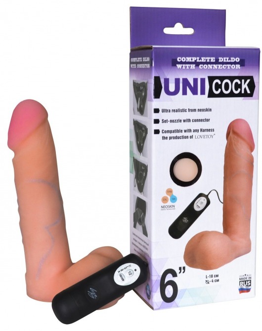 Фаллическая насадка Харнесс UNICOCK 6  с вибрацией - 18 см. - LOVETOY (А-Полимер) - купить с доставкой в Ульяновске